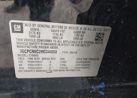 2017 Chevrolet Silverado 1500 Wt from USA, damaged, VIN 3GCPCNEC2HG344958